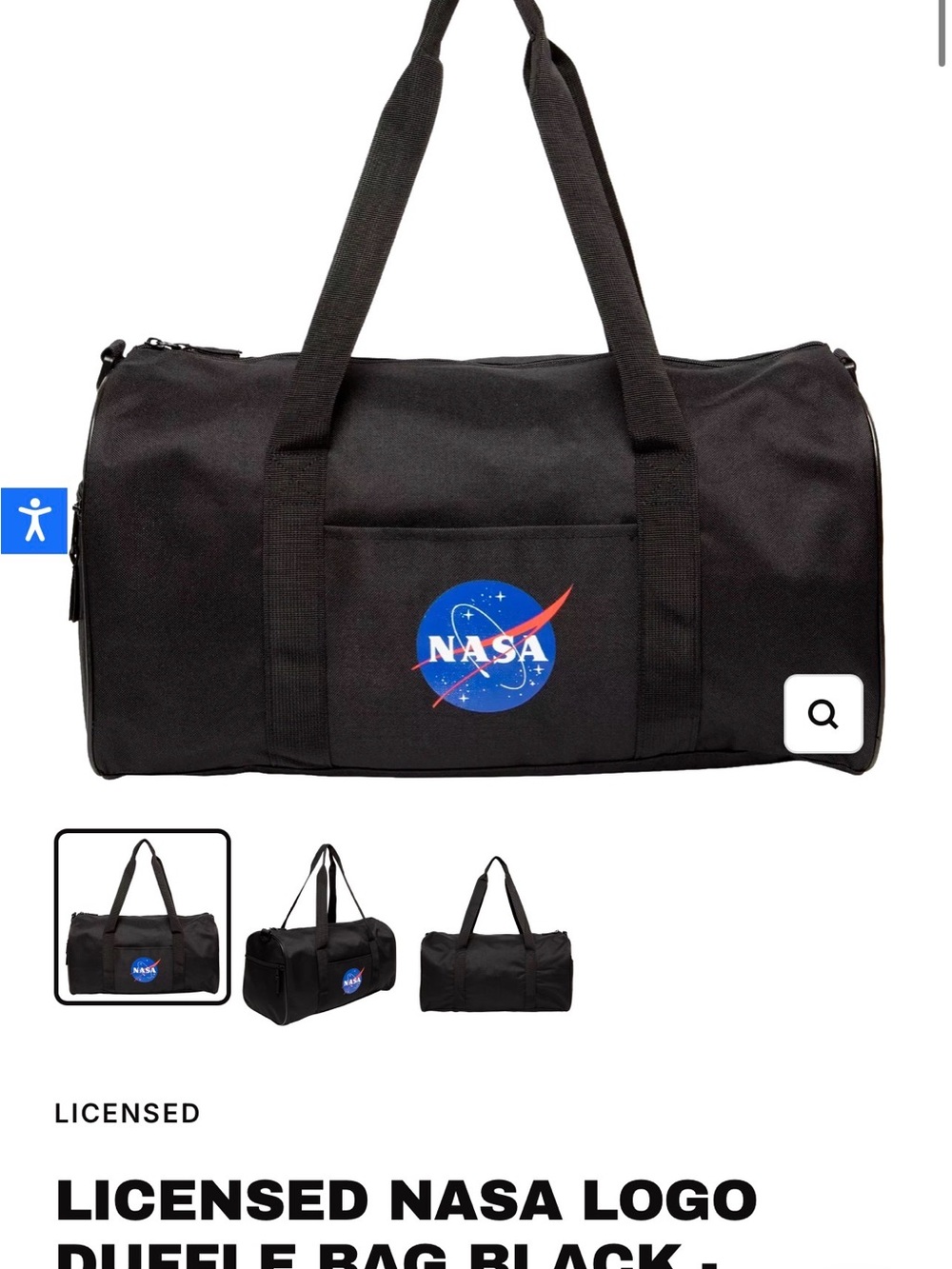 NASA Licensed Black Duffle Bag - Men’s Travel Gym Bag